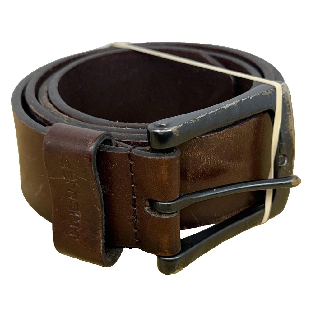 Carhartt Belt Mens 36 Brown Full Grain Leather Work Buckle Logo Adjustable
